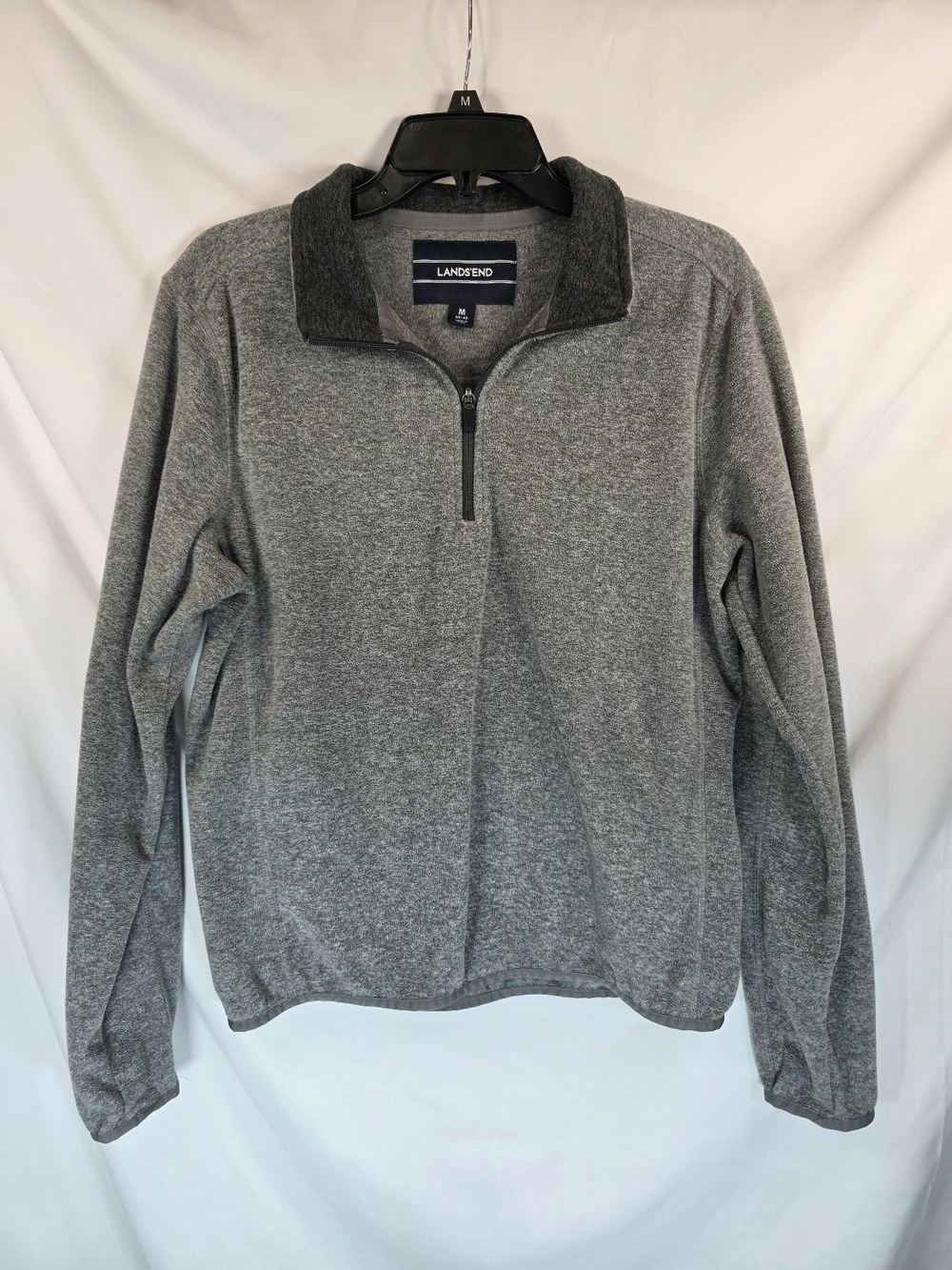 Lands' End Men's Gray Fleece 1/4 Zip Mock Neck Pullover Sweatshirt Size M(38/40)